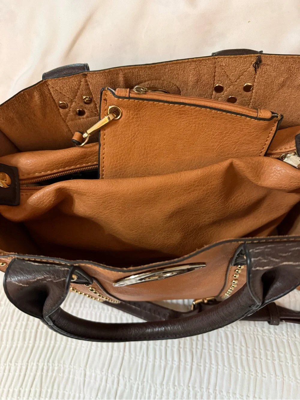 Tan and Dark Brown Studded Bag